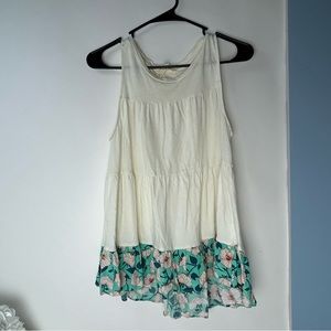 Matilda Jane Girls White Dress with Green/Pink Floral Border Ruffle‎ Small